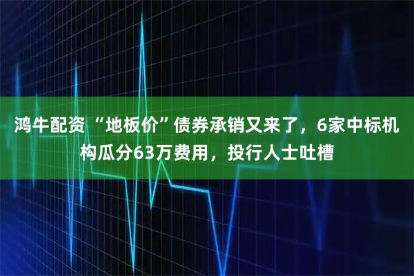 鸿牛配资 “地板价”债券承销又来了，6家中标机构瓜分63万费用，投行人士吐槽